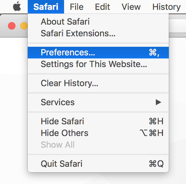 Access Safari Preferences
